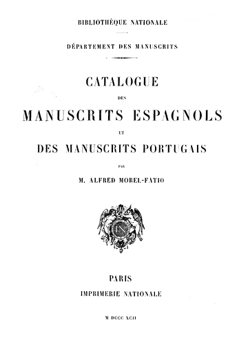 Catalogue des manuscrits espagnols et des manuscrits portugais